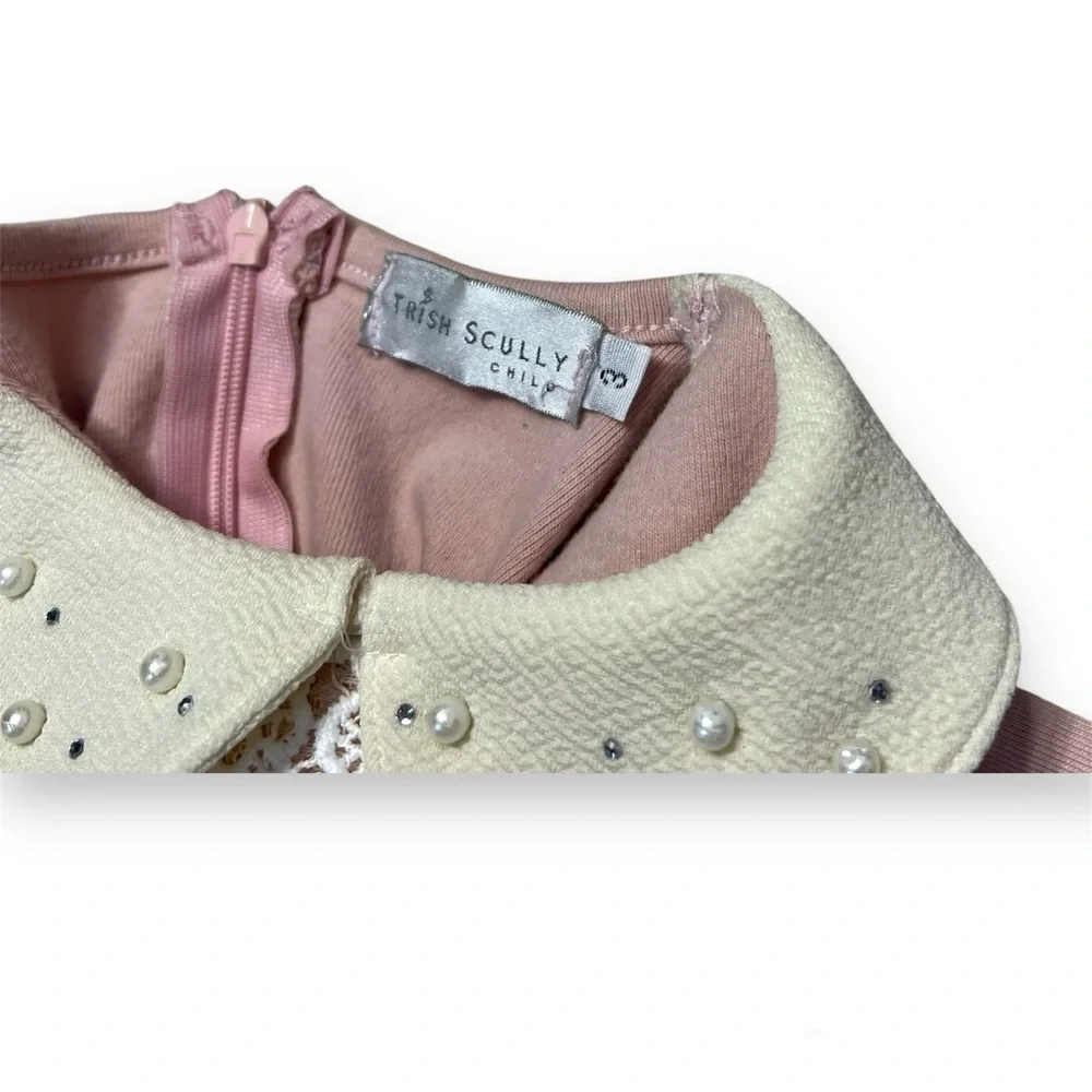 Trish Scully Girls 3/3T‎ Lace Peter Pan Colllar Dress Blush Pink Boutique Pearl